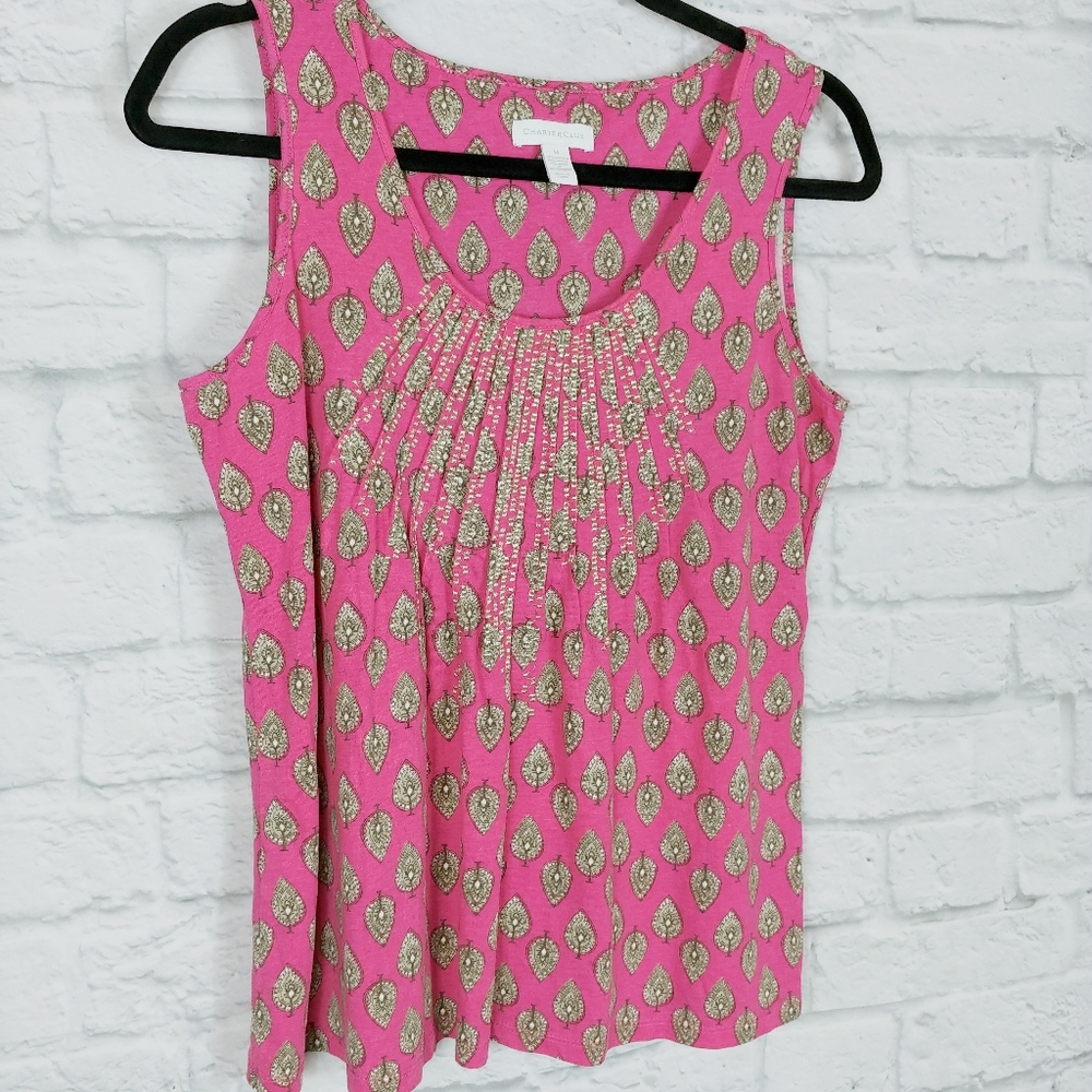 Charter Club Sleeveless Top with Gold Embroidery